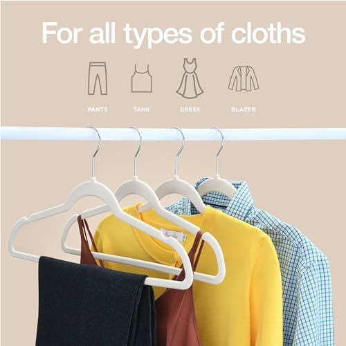 Home-it Premium Velvet Hangers 50 Pack - Ivory Suit Hangers Non Slip - Heavy Duty Clothes Hangers for Closet, Jacket, Shirt, Pants and Suit, Hook Swivel 360 - Ultra Thin