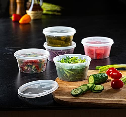 Pantry Value 12 oz Plastic Food Storage Deli Containers with Lids [48 Sets]