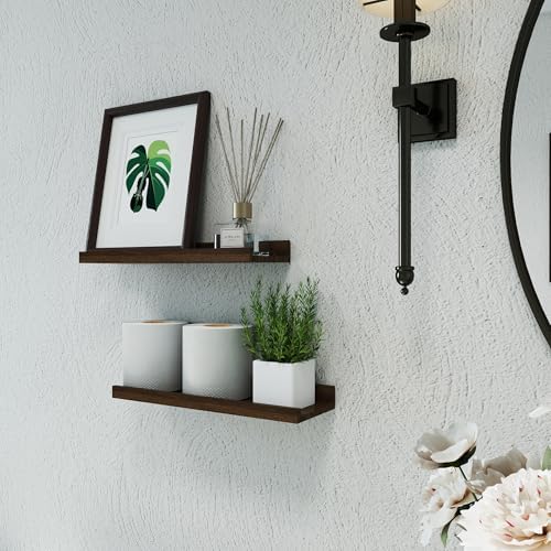 Walnut Floating Shelves for Wall Decor, 14 in Shelf with Lip, 2 Set