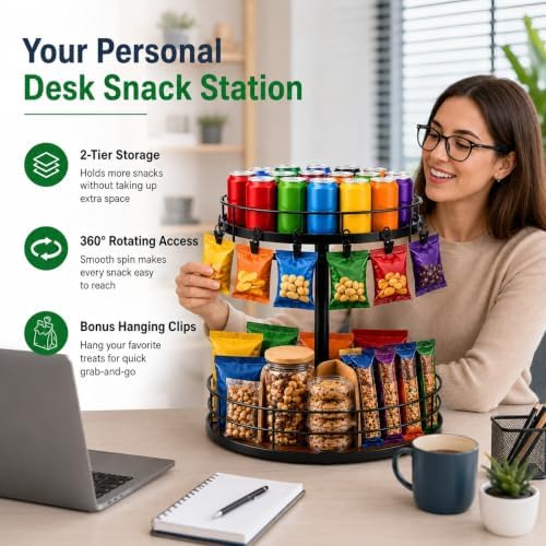 2 Tier Snack Organizer Lazy Susan with Chip Clips