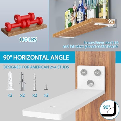 Goovilla Floating Shelf Brackets 8 Inch for 2×4" Wood Stud, 4 Pack, White