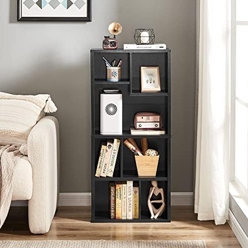 VECELO Wide Kids Staggered 7-Cube Bookshelf,Extra Large Freestanding Open Storage Organizer with Multi-Size Compartments