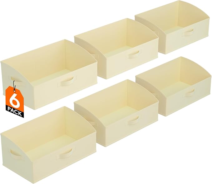 Lifewit Trapezoid Closet Storage Bins for Shelf, 6 Packs Non-woven Closet Organizer Baskets with Handles, Foldable Clothes Containers Boxes for Clothing, Book, Purse, 23L, Extra Large, Beige