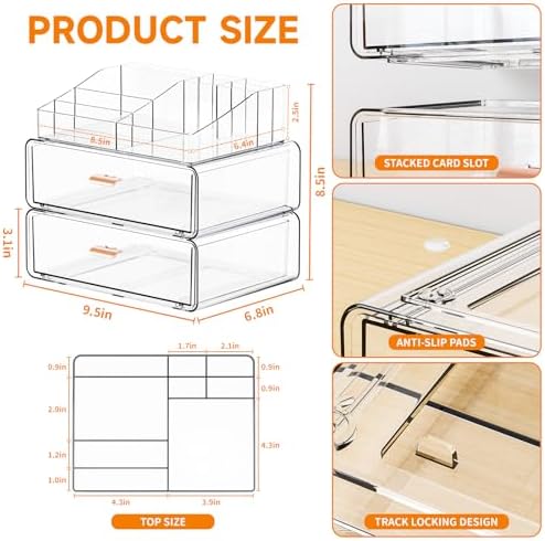 Yieach Clear Acrylic Makeup Organizers Countertop for Dresser,Desk,Bathroom Vanity,3 Tier Stackable Make up Holders and 