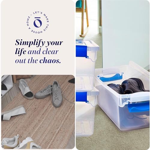 HOMZ Clear Plastic Storage Bins w/Latching Lid, 7.5 Qt, Blue, 5 Pack