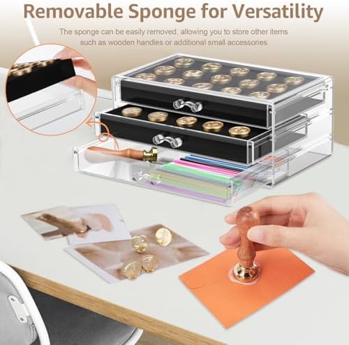 45 Slot Wax Stamp Head Storage Organizer, Wax Seal Box Holder, Clear Case