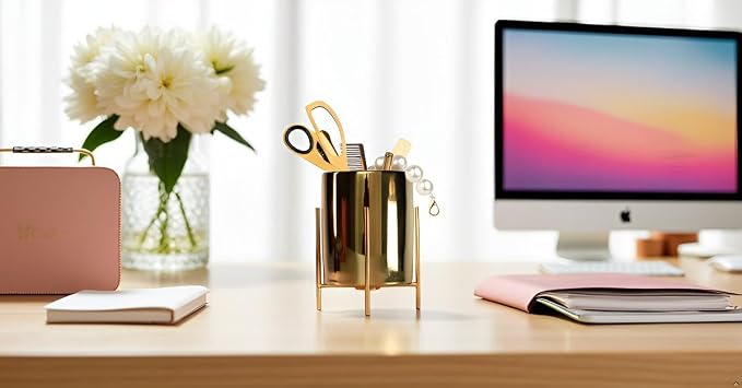 Sturdy Cutlery Holder Gold Ceramic With Metal Bracket Robust Silverware Caddy For Countertop - Spoon Holder Silverware Caddy