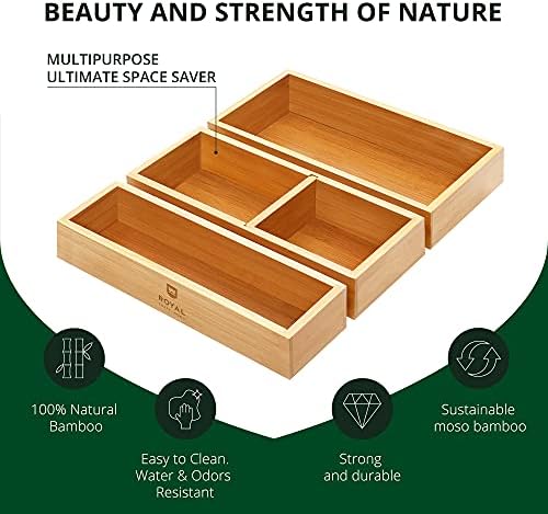 ROYAL CRAFT WOOD Luxury Bamboo Drawer Organizer Storage Box, Bin Set - Multi-Use Drawer Organizer for Kitchen, Bathroom,