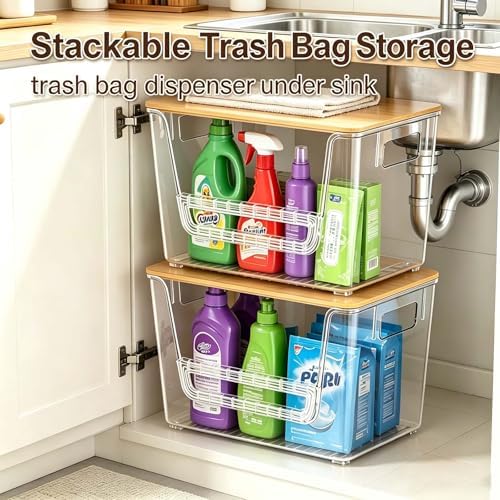 2-Pack Trash Bag Holder Dispenser with Bamboo Lid
