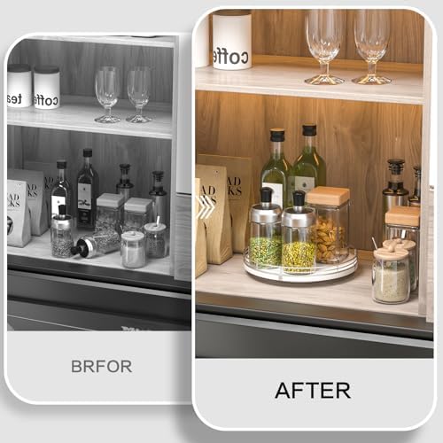 Oroyutor 9-Inch Oak Lazy Susan Spice Organizer with Silver Metal Rail
