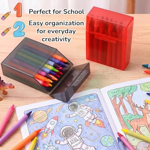 Clabby 4 Pcs Clear Plastic Crayon Boxes Hold 24 Count, Red,Dark Gray
