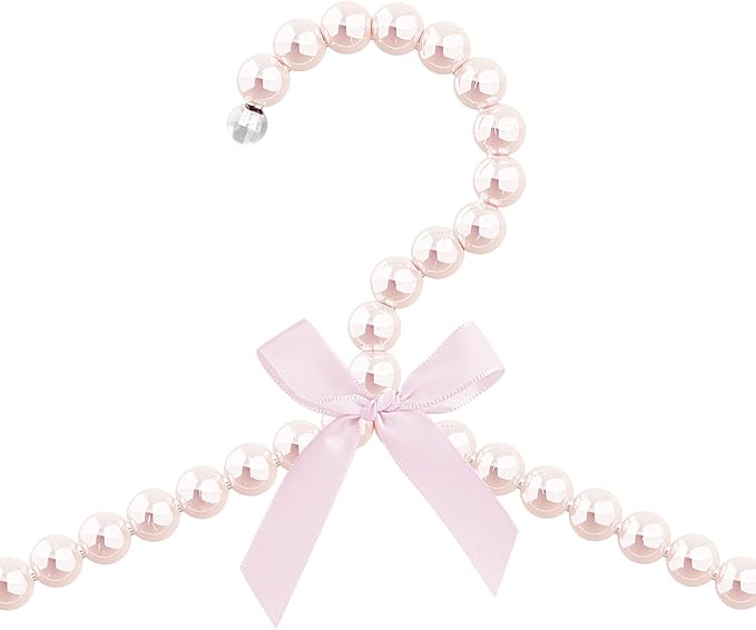 Linkidea 5 Pack Faux Pearl Beaded Clothes Hangers Bulk Pack, Wholesale Multi-Pack Elegant Clothes Dress Wedding Shop Pants Hanger, Closet Coat Storage Organizer Standard Hangers (Pink)