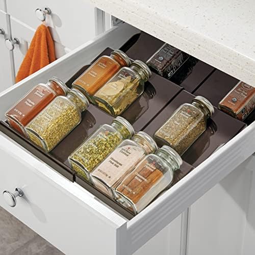 mDesign Expandable Plastic Deluxe Spice Rack, Drawer Organizer for Kitchen Cabinet Drawers, 3 Tier Slanted for Spice Jar