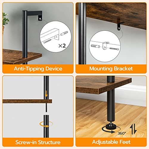 HOOBRO DIY Ladder Shelf, 5-Tier Wooden Wall Mounted Bookshelf, Narrow Bookcase, Display Shelf, Storage Rack, Plant Stand