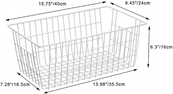 SANNO Wire Metal Baskets Freezer Baskets Farmhouse Organizer Storage Bins Large Organizer Bins for Shelf Storage, Office, Bathroom, Pantry Organization Storage Bins Rack with Handles-Set of 6