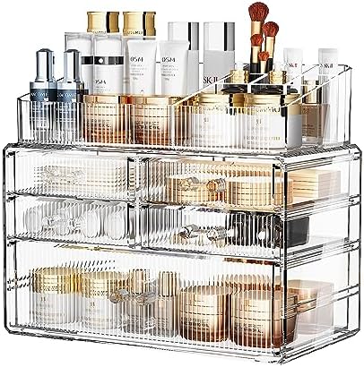 ZHIAI Stackable Organizer, Acrylic Cosmetic Organizer for Dresser, Vanity, Kitchen Cabinet, Bathroom, Under Sink, Home O