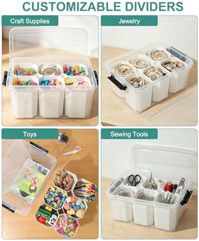 EOENVIVS Clear Storage Bins with 6 Tall Inserts, Stackable craft organizers and storage Box, Plastic Storage Totes with 