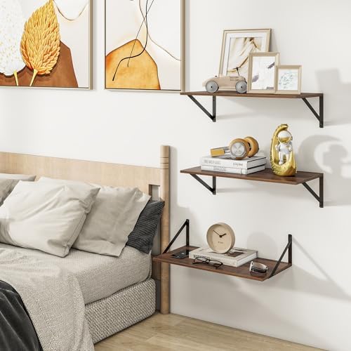 Heimlove 24W x 12D Deep Floating Shelves Set of 3 Walnut