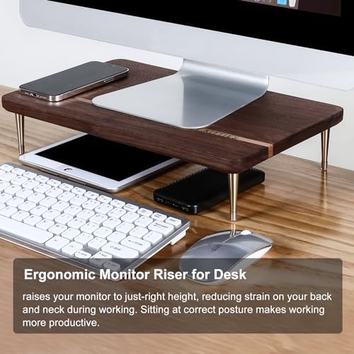 Wood Monitor Stand Riser -Desk Stand Wood for Computer/Laptop/TV Printer - Monitor Arms & Stands Desk Riser for Office O