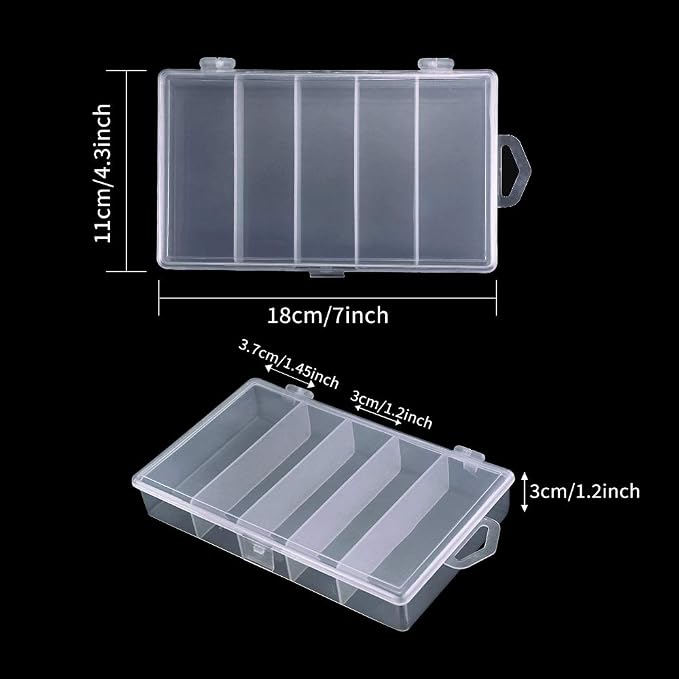 4 Pack 5 Grid Clear Plastic Fishing Tackle Bait Hooks Storage Box,Visible Bead Jewelry Making Findings Utility Organizer Container Case for Jewelry,DIY Crafts(7.1" x 4.3" x 1.2")