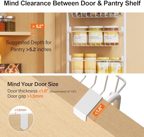 Delamu Narrow Over The Door Pantry Organizer, 8-Tier Metal Pantry Door Organization and Storage for Easy Install, Hangin