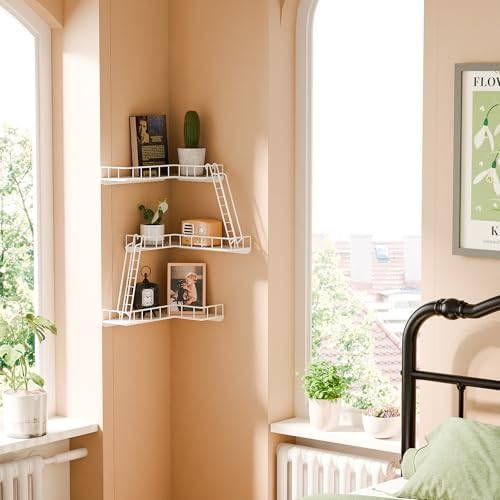 Fire Escape Wall Shelf - Modern City Style 3-Tier Corner Wall Shelves, Easy to Install Metal Ladder Shelf for Figures, N