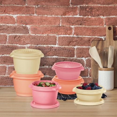 Tupperware Heritage Collection, New 12 Piece Food Storage Container Set in Vintage Warm Colors, Dishwasher Safe and BPA Free (6 containers, 6 lids)