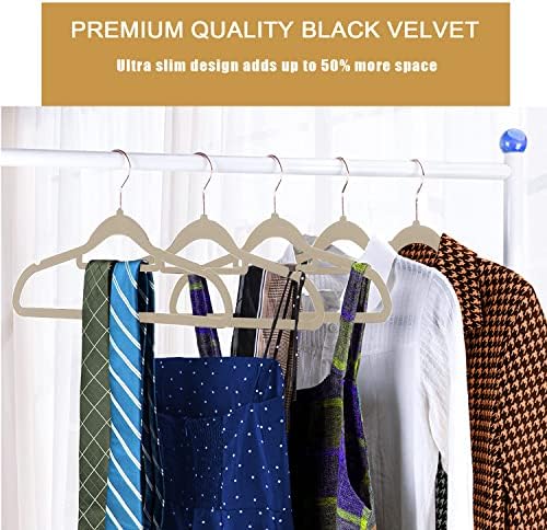 GVTECH Premium Velvet Hangers, [50 Pack] Non Slip and Heavy Duty Velvet Suit Hangers (45cm) with Tie Bar, 360° Swivel Hooks, Sturdy to Hold Jumper, Pullovers, Jackets & Hoodies (50 Pack, Beige)