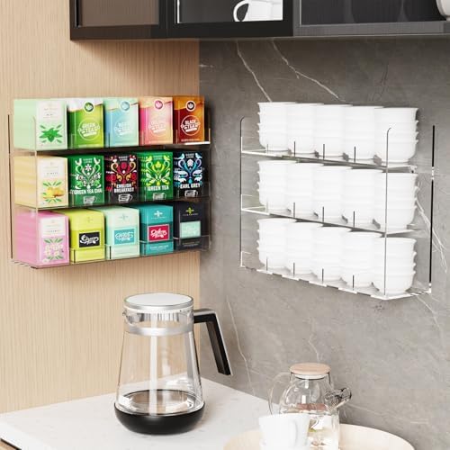 Acrylic Tea Bag Organizer, 3 Layers Tea Bag Holder for Tea Packets, Wall Mount Display Tea Caddy for Countertop or Cabin