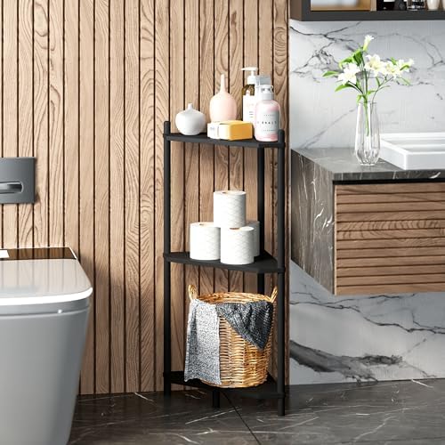 Corner Shelf Stand - 3 Tier Bamboo Small Corner Bookshelf for Office Kitchen Bedroom Plant Stand Living Room Decor Small