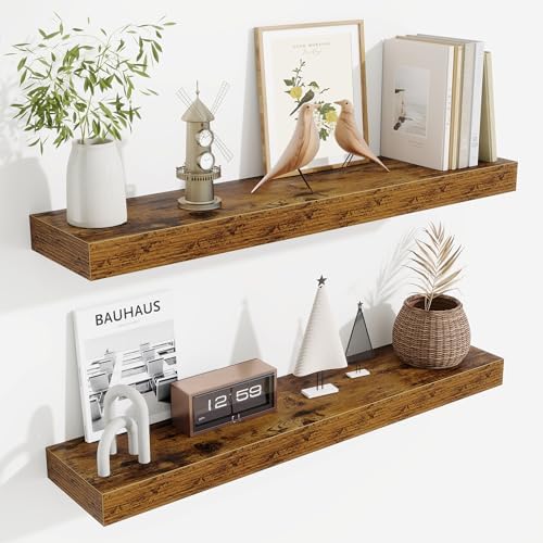Fun Memories Floating Shelves 30 Inch, Wall Mounted Wood Shelf Set of 2, Farmhouse Decor for Bathroom, Bedroom, Kitchen,