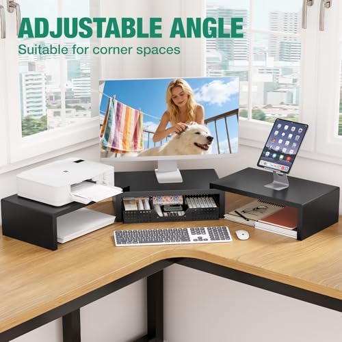 OPNICE Dual Computer Monitor Stand Riser, Desk Organizer with Drawer, Office Desk Accessories & Workspace Organizers for