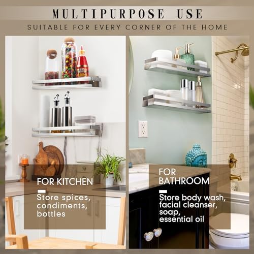 Lallisa 2 Pieces Stainless Steel Shelf Bathroom Shower Floating Shelves Wall Mounted Shower Caddy Basket Shelf Storage O