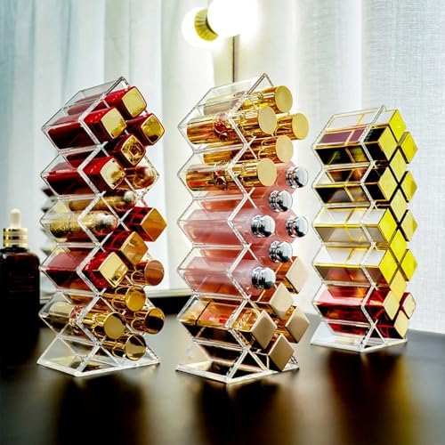 2 Pack Acrylic Lipstick Holder Organizer 32 Slots Clear Lip Gloss Holder Organizers Stackable Fish Shape Lipsticks Tower
