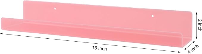 Dezzer 6 Pack Acrylic Shelves for Wall, 15" Acrylic Floating Shelves for Bathroom Bedroom, Invisible Bookshelf Wall Ledge Storage Shelf Books Perfume Toys Action Figure Display Shelves, Pink