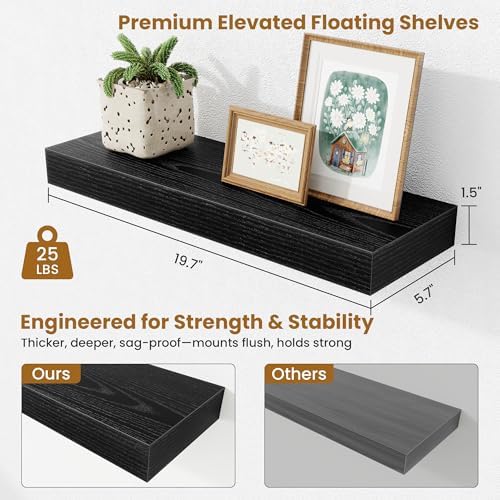 Fun Memories Floating Shelves Bathroom for Wall Mounted Shelves, 20 Inch Wood Shelf Set of 2, Home Storage & Display Dec