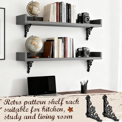 Blulu 8 Pcs Decorative Cast Iron Shelf Bracket L Vintage Bracket, Black