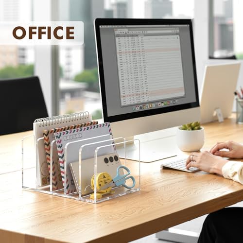 BEYGORM Acrylic Mail Holder, 5 Compartments Multifunction Desk Organizer