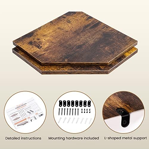 Fun Memories Corner Shelf Wall Mount, Floating Corner Shelves, Set of 4 Corner Wall Shelf Organizer, Rustic Wood Wall St