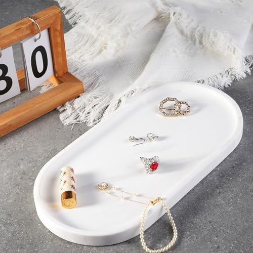 Koville 12"x6" Elegant White Marble Bathroom Tray, Natural Marble Vanity Trays for Home Decor, Stone Perfume Organizer J