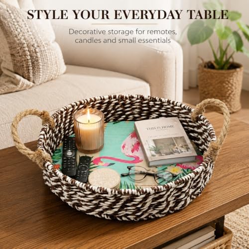 Round Boho Decor Storage Basket With Handle,Handmade Bin,Kit