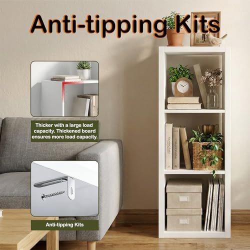 WannabeMyself【2026 Wooden Thick Frame】 3 Cube Storage Organizer with Anti-Tipping Kits, Reversible Open Back Book Shelf,