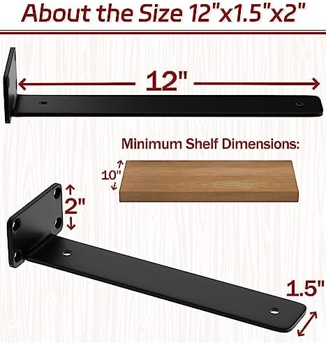 12 Inch Shelf Brackets, 8 Pack Floating Shelf Bracket, 1/5" Thick