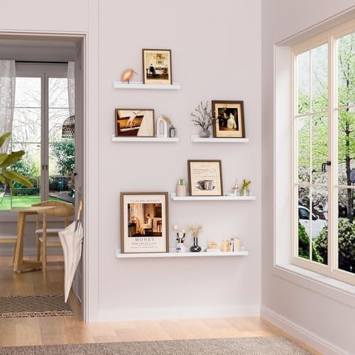Heimlove Picture Ledge Shelf,48 inch Long Floating Shelves for Wall Set of 2,White Picture Shelf with Lip for Wall Decor