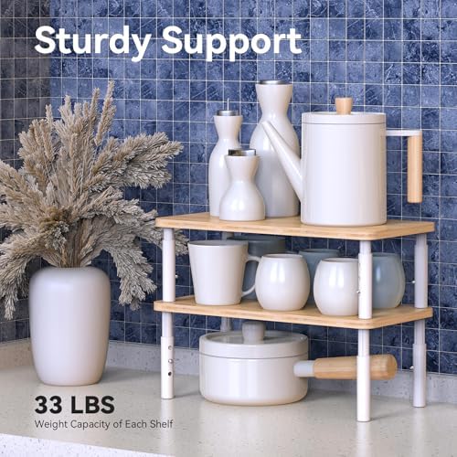Bamboo Cabinet Organizer Shelf 2 Pack, Height Adjustable