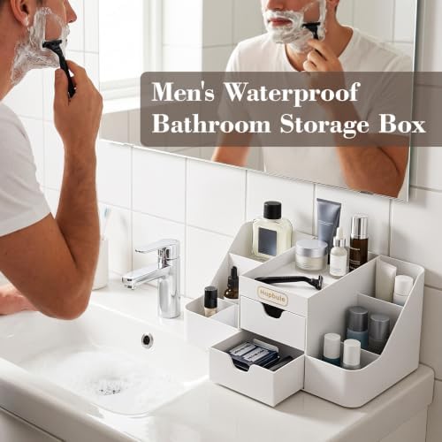 Cologne Organizer for Men with Drawers, Vanity Makeup Storage,White