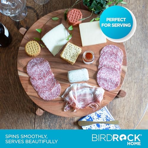 BIRDROCK HOME Elevated Lazy Susan | Rotating Acacia Wood Platter with Raised Legs | Ideal for Serving, Organizing, and D