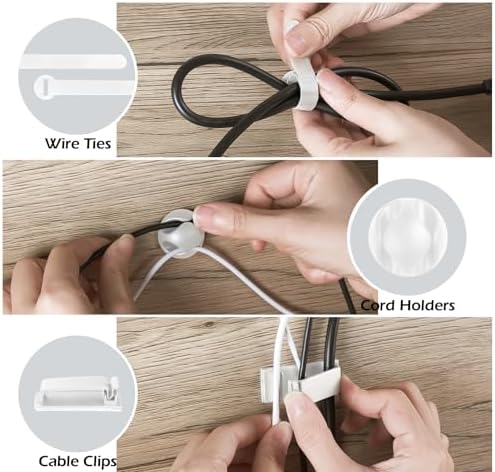 KHAMAL Cable Management Under Desk 26PCS - Cable Management Tray Kit Ventilated Hexagonal Design with Cable Clips, Wire 