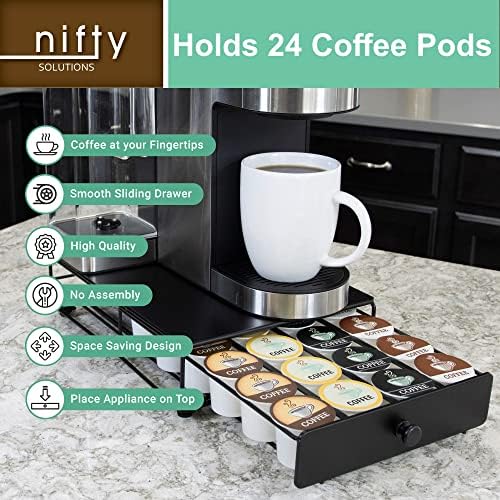 Nifty Solutions Capacity Nifty Rolling Mini Black Finish, Compatible with K-Cups, 24 Pod Pack Holder, Compact Under Coff