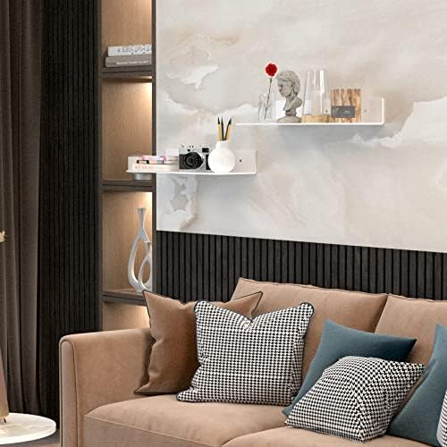 Sezanrpt 17 Inches Acrylic Wall Shelves 2 Pack, Floating Shelf for Wall Mounting, Acrylic Display Ledges for Funko Pop Figures, Home Décor, Living Room, Gaming Room, Plants(17 inch, White)